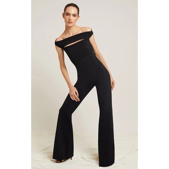 Chiara Boni La Petite Robe Off Shoulder Cut-out Black Jumpsuit Sz L / 10 / 46